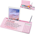 Small Glass Desktop Whiteboard Dry-Erase-Board - Computer Keyboard Stand with Calculator White Board Surface Pad with Drawer, Desk Organizers with Accessories for Office, Home, School Supplies - Pink