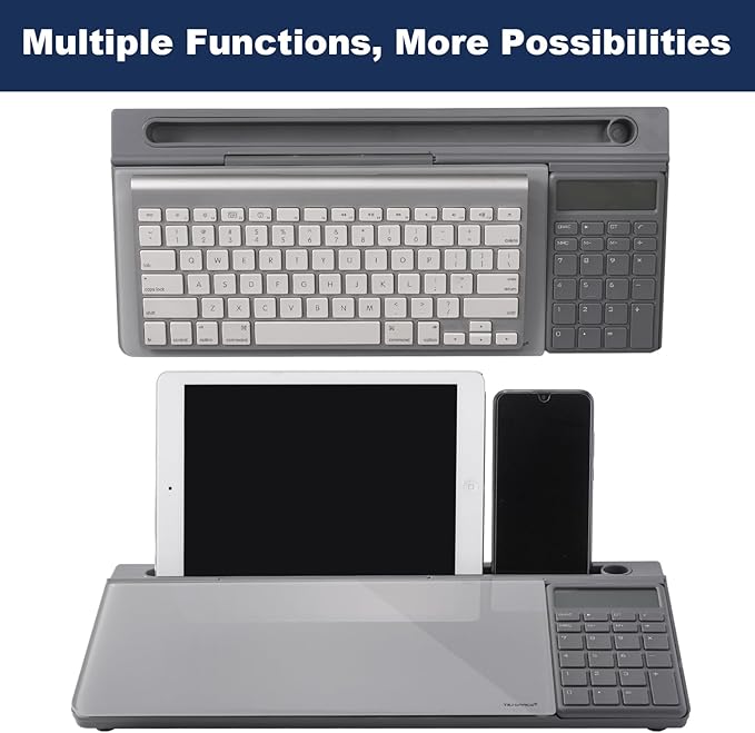 Small Glass Desktop Whiteboard Dry-Erase-Board - Computer Keyboard Stand with Calculator White Board Surface Pad with Drawer, Desk Organizers with Accessories for Office, Home, School Supplies - Grey
