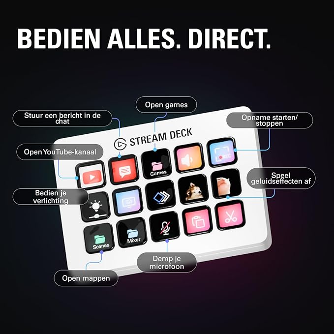 Elgato Stream Deck MK.2 White – Studio Controller, 15 macro keys, trigger actions in apps and software like OBS, Twitch, YouTube and more, works with Mac and PC