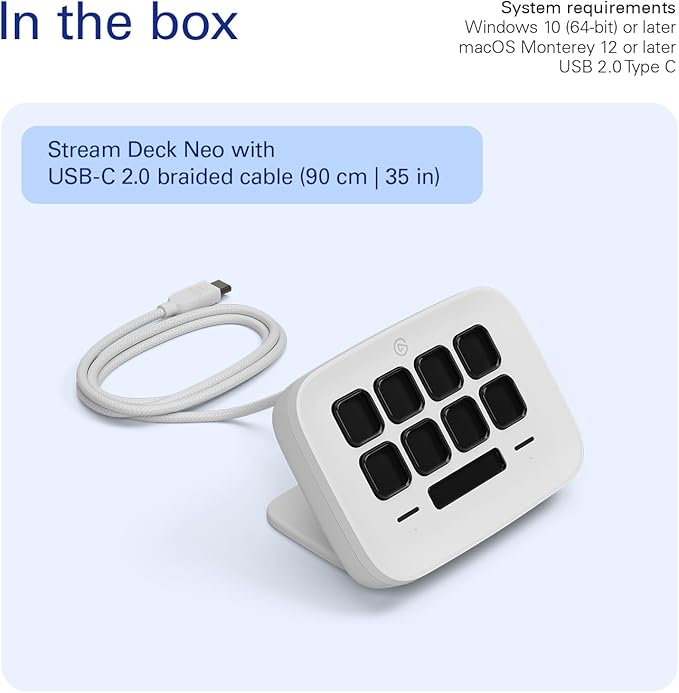 Elgato Stream Deck Neo – 8 Customizable Keys, 2 Touch Points, Speed Through Tasks & Workflows - Control Word, Excel, PowerPoint, Teams, Zoom, Spotify and More, Drag-’n-Drop Setup - Works with Mac & PC