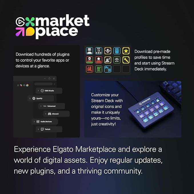 Elgato Stream Deck Scissor Keys—Workflow Controller with Customizable Macro Keys for OBS, Twitch, Discord, Teams, Photoshop, and More—USB-C, Windows 10, macOS 13 or Later