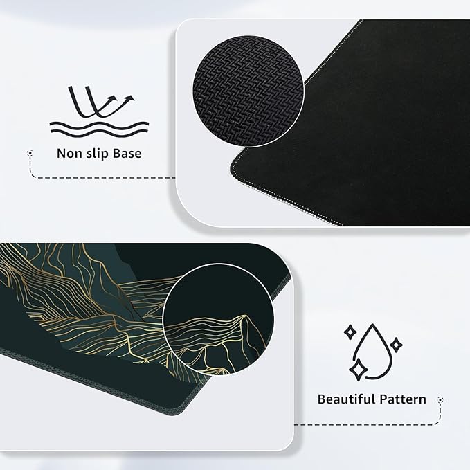 iCasso XXL Large Mouse Pad, Green Big Mousepad with Stitched Edges& Stable Rubber Base, Keyboard Mat Desk Pad for Work, Game, Office, Home (A-Mountain Cyan, Extended)