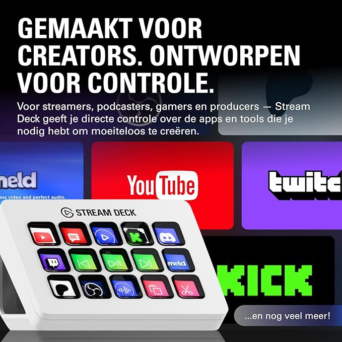 Elgato Stream Deck MK.2 White – Studio Controller, 15 macro keys, trigger actions in apps and software like OBS, Twitch, YouTube and more, works with Mac and PC