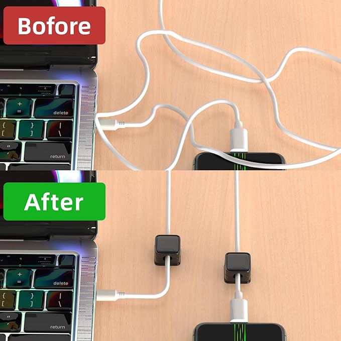Costop 12 Pack Magnetic Cord Organizer Holder, Strong Adhesive Desk Cable Management, Easy Open, Organize Phone Charging Cords, Wire Holder, Neatly for Home, Office, Car, Desk, Nightstand - Black