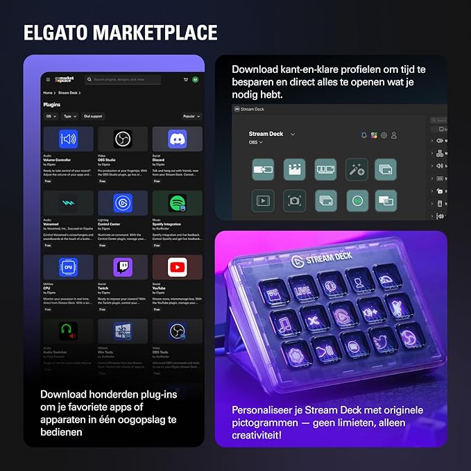 Elgato Stream Deck MK.2 White – Studio Controller, 15 macro keys, trigger actions in apps and software like OBS, Twitch, YouTube and more, works with Mac and PC