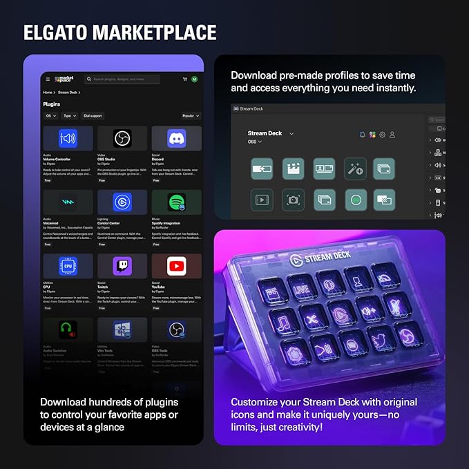 Elgato Stream Deck +, Audio Mixer, Production Console and Studio Controller for Content Creators, Streaming, Gaming, with customizable touch strip dials and LCD keys, works with Mac and PC