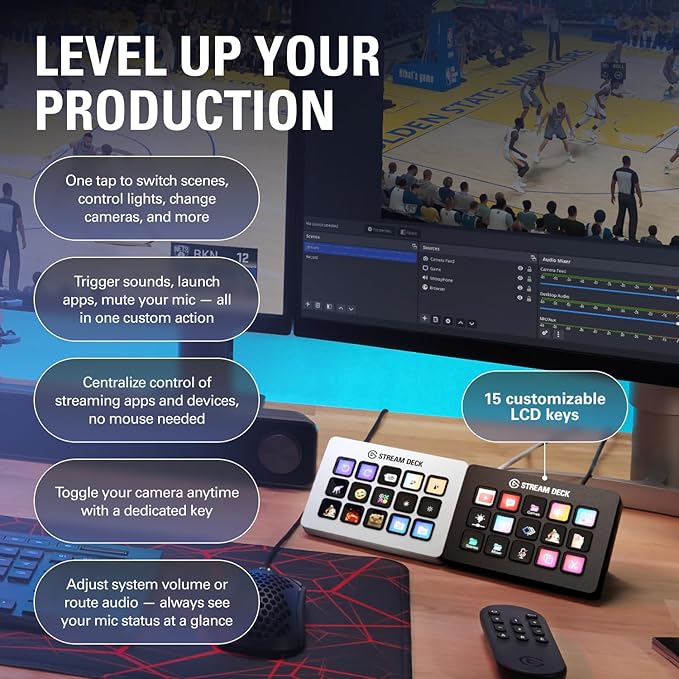 Elgato Stream Deck MK.2 – Studio Controller, 15 macro keys, trigger actions in apps and software like OBS, Twitch, YouTube and more, USB, works with Mac and PC
