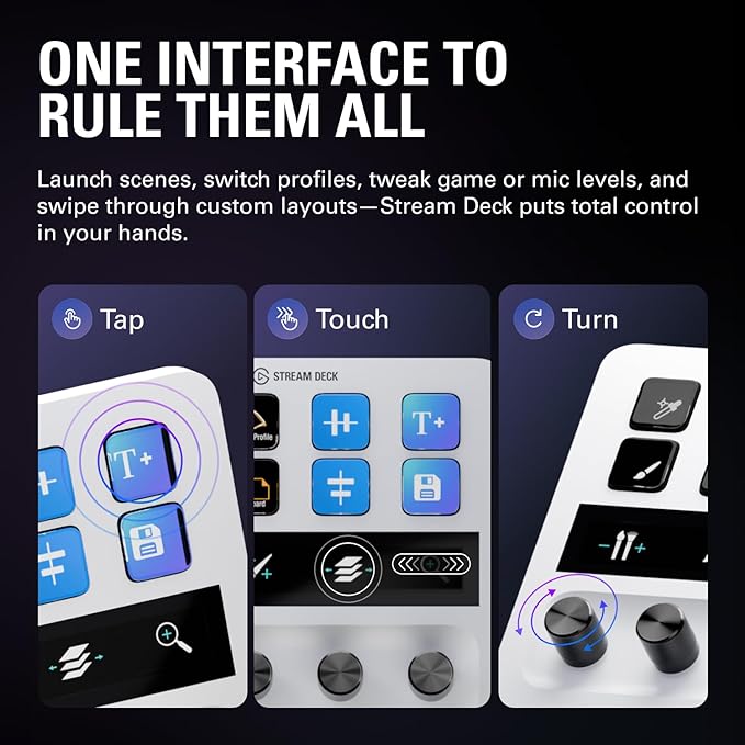 Elgato Stream Deck + White - Studio Controller with LCD Keys, Dials, and Touch Strip for Post Production in Adobe Premiere Pro, Photoshop, DaVinci Resolve, Final Cut Pro - Workflow Automation