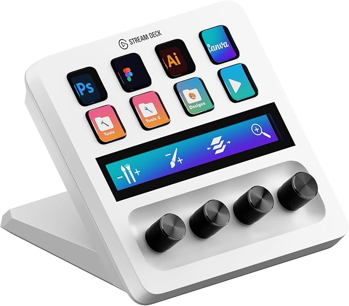 Elgato Stream Deck + White - Studio Controller with LCD Keys, Dials, and Touch Strip for Post Production in Adobe Premiere Pro, Photoshop, DaVinci Resolve, Final Cut Pro - Workflow Automation