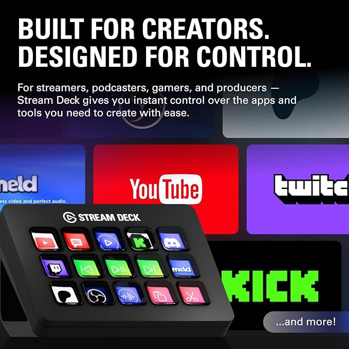 Elgato Stream Deck MK.2 – Studio Controller, 15 macro keys, trigger actions in apps and software like OBS, Twitch, YouTube and more, USB, works with Mac and PC