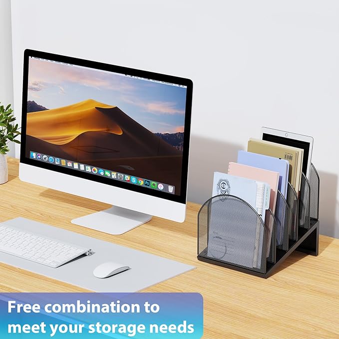 gianotter Desktop File Organizer, Desk Organizer with 5 Compartments, Paper Organizer for Desk, Workspace Organizers for Office Supplies (Black, Inclined Style)