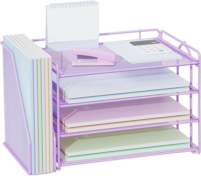 gianotter 4-Tier Paper Organizer With Magazine Holder, Desk Organizers and Accessories, Desk Accessories & Workspace Organizers, File Organizer for Office Supplies Storag (Purple, 4-Tier)