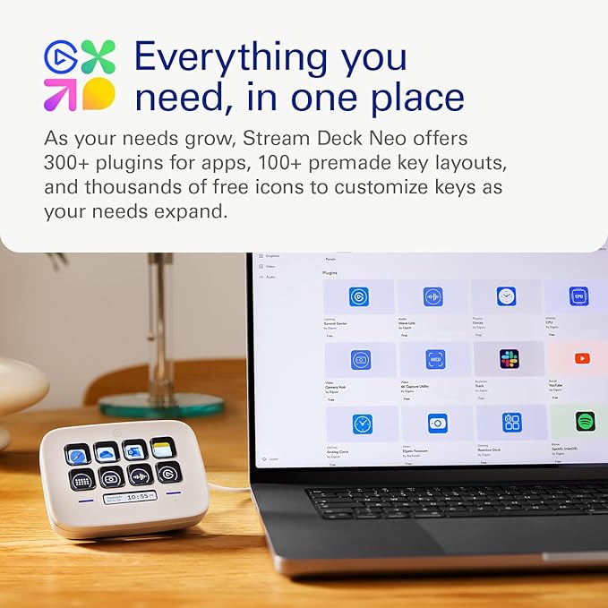 Elgato Stream Deck Neo – 8 Customizable Keys, 2 Touch Points, Speed Through Tasks & Workflows - Control Word, Excel, PowerPoint, Teams, Zoom, Spotify and More, Drag-’n-Drop Setup - Works with Mac & PC