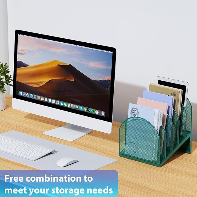 gianotter Desktop File Organizer, Desk Organizer with 5 Compartments, Paper Organizer for Desk, Workspace Organizers for Office Supplies (Green, Inclined Style)