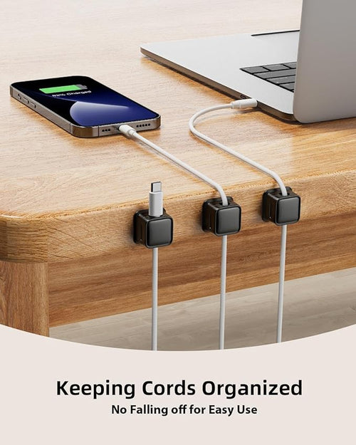 18 Pack Magnetic Cord Organizer Holder,Strong Adhesive Desk Cable Management Easy Open,Organize Phone Charging Cords Wire Holder Organizer Neatly for Home,Office,Car,Desk,Nightstand-Black
