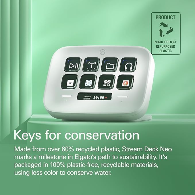 Elgato Stream Deck Neo – 8 Customizable Keys, 2 Touch Points, Speed Through Tasks & Workflows - Control Word, Excel, PowerPoint, Teams, Zoom, Spotify and More, Drag-’n-Drop Setup - Works with Mac & PC