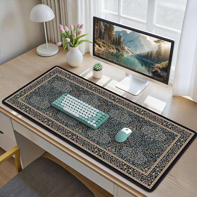 iCasso Desk Cover Mat, Office Mouse Pad, Desk Protector Mat, Extra Large Matt for Desktop,Anti-Slip XXL Big Mousepad with Stitched Edges for Computer Keyboard Retro Black