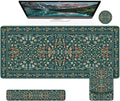 iCasso Mouse Pad with Wrist Rest,Large Desk Mat Set,Ergonomic Keyboard Pad with Wrist Support,Non-Slip Mouse Mat for Women,Cute Floral Computer Mat for Home Office Gaming (Deep Green)