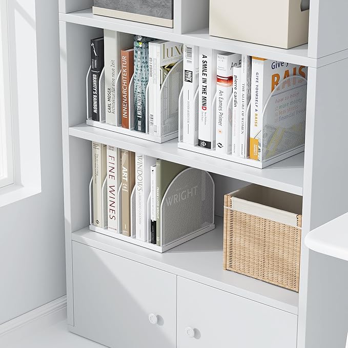 gianotter Desktop File Organizer, Desk Organizer with 5 Compartments, Paper Organizer for Desk, Workspace Organizers for Office Supplies (White, Upright Style)