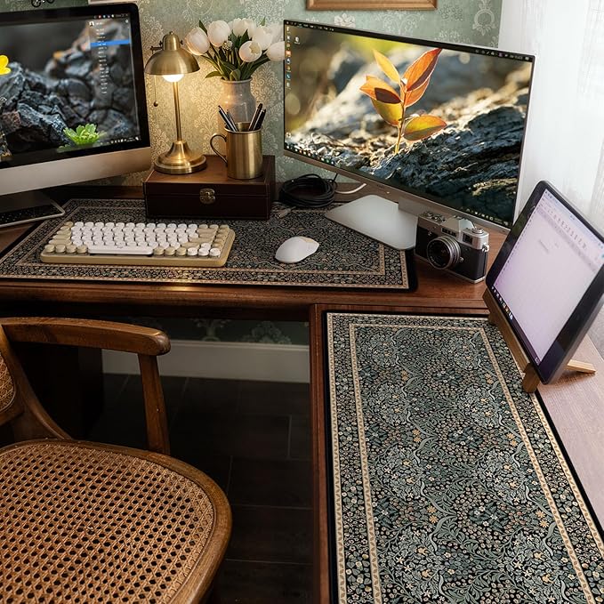 iCasso Desk Cover Mat, Office Mouse Pad, Desk Protector Mat, Extra Large Matt for Desktop,Anti-Slip XXL Big Mousepad with Stitched Edges for Computer Keyboard Retro Black