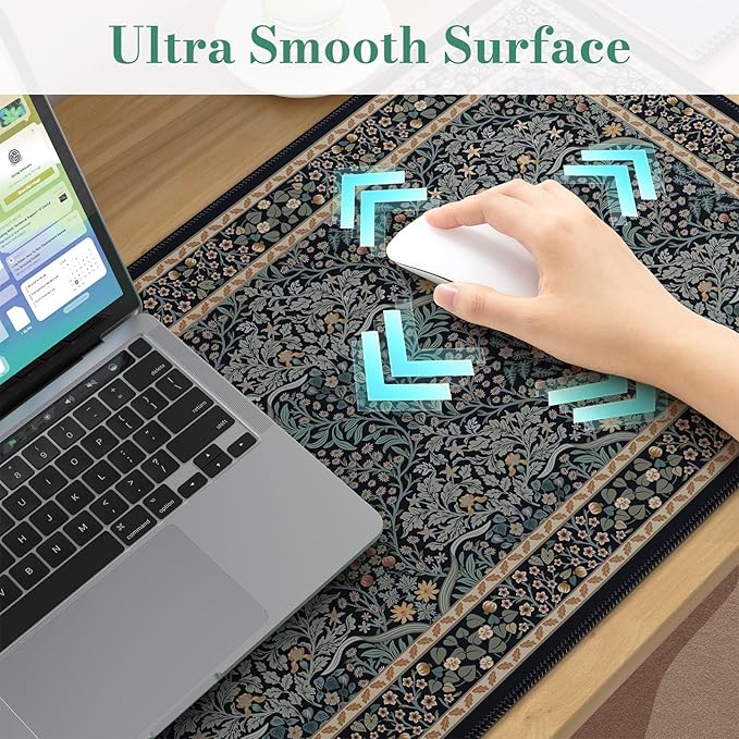 iCasso Desk Cover Mat, Office Mouse Pad, Desk Protector Mat, Extra Large Matt for Desktop,Anti-Slip XXL Big Mousepad with Stitched Edges for Computer Keyboard Retro Black