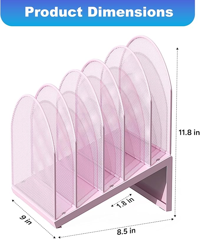 gianotter Desktop File Organizer, Desk Organizer with 5 Compartments, Paper Organizer for Desk, Workspace Organizers for Office Supplies (Pink, Inclined Style)