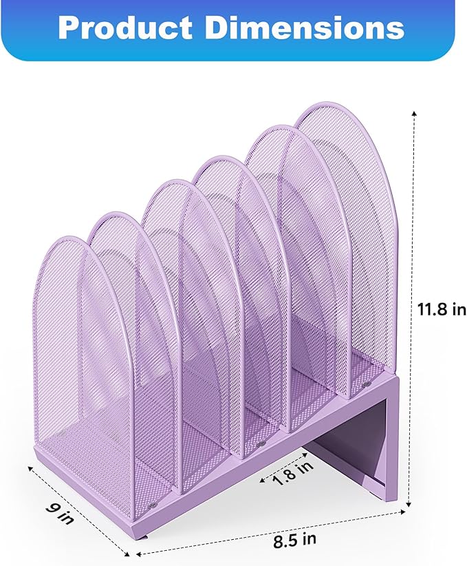 gianotter Desktop File Organizer, Desk Organizer with 5 Compartments, Paper Organizer for Desk, Workspace Organizers for Office Supplies (Purple, Inclined Style)