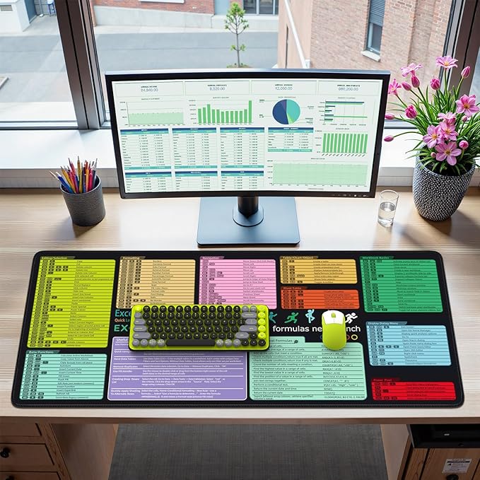 iCasso Excel Cheat Sheet Desk Pad Mat with Excel for Dummies 2025 Book, Excel Mouse Pad Shortcuts, Large Desk Mat, XXL Non-Slip Exel Mousepad with Stitched Edges for Desktop Protector
