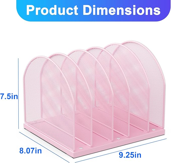 gianotter Desktop File Organizer, Desk Organizer with 5 Compartments, Paper Organizer for Desk, Workspace Organizers for Office Supplies (Pink, Upright Style)