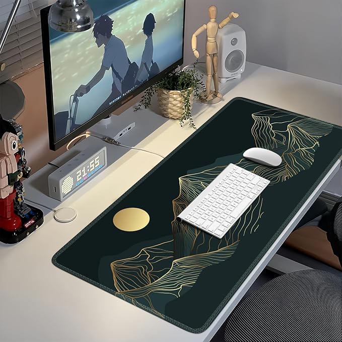 iCasso XXL Large Mouse Pad, Green Big Mousepad with Stitched Edges& Stable Rubber Base, Keyboard Mat Desk Pad for Work, Game, Office, Home (A-Mountain Cyan, Extended)
