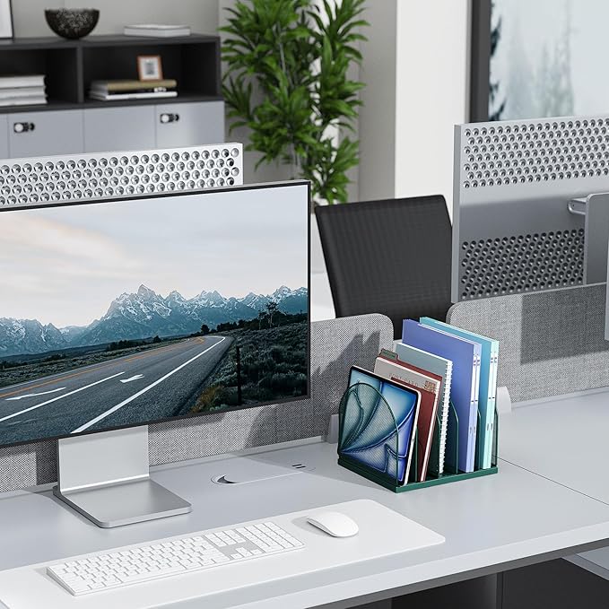 gianotter Desktop File Organizer, Desk Organizer with 5 Compartments, Paper Organizer for Desk, Workspace Organizers for Office Supplies (Green, Upright Style)