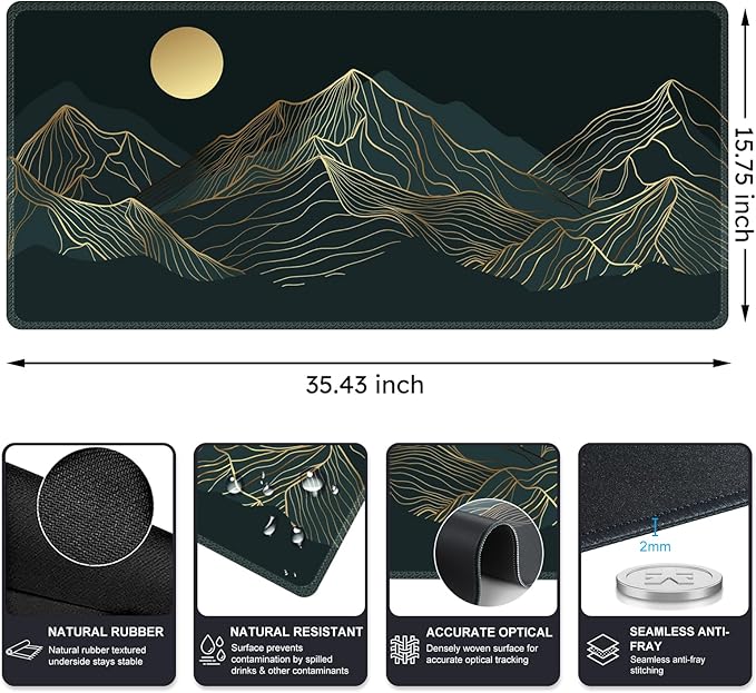 iCasso XXL Large Mouse Pad, Green Big Mousepad with Stitched Edges& Stable Rubber Base, Keyboard Mat Desk Pad for Work, Game, Office, Home (A-Mountain Cyan, Extended)