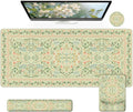 iCasso Mouse Pad with Wrist Rest,Large Desk Mat Set,Ergonomic Keyboard Pad with Wrist Support,Non-Slip Mouse Mat for Women,Cute Floral Computer Mat for Home Office Gaming (Bean Green)