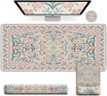 iCasso Mouse Pad with Wrist Rest,Large Desk Mat Set,Ergonomic Keyboard Pad with Wrist Support,Non-Slip Mouse Mat for Women,Cute Floral Computer Mat for Home Office Gaming (Pink)