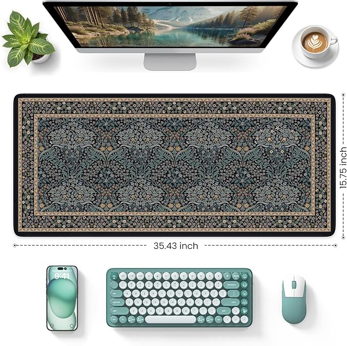iCasso Desk Cover Mat, Office Mouse Pad, Desk Protector Mat, Extra Large Matt for Desktop,Anti-Slip XXL Big Mousepad with Stitched Edges for Computer Keyboard Retro Black