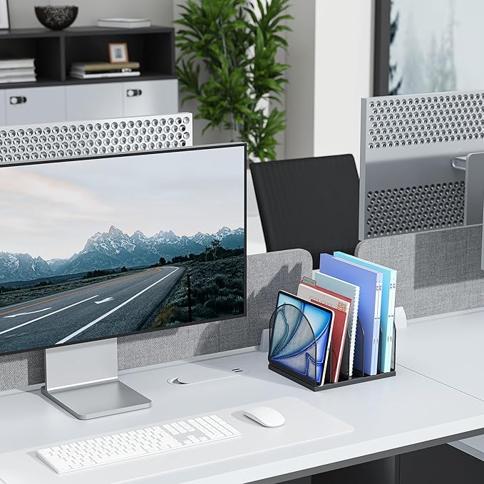gianotter Desktop File Organizer, Desk Organizer with 5 Compartments, Paper Organizer for Desk, Workspace Organizers for Office Supplies (Black, Upright Style)