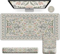 iCasso Mouse Pad with Wrist Rest,Large Desk Mat Set,Ergonomic Keyboard Pad with Wrist Support,Non-Slip Mouse Mat for Women,Cute Floral Computer Mat for Home Office Gaming (Gray)