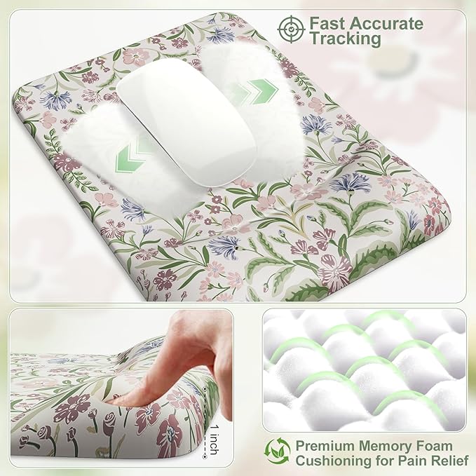 iCasso Mouse Pad with Wrist Rest,Large Desk Mat Set,Ergonomic Keyboard Pad with Wrist Support,Non-Slip Mouse Mat for Women,Cute Floral Computer Mat for Home Office Gaming (Purple)