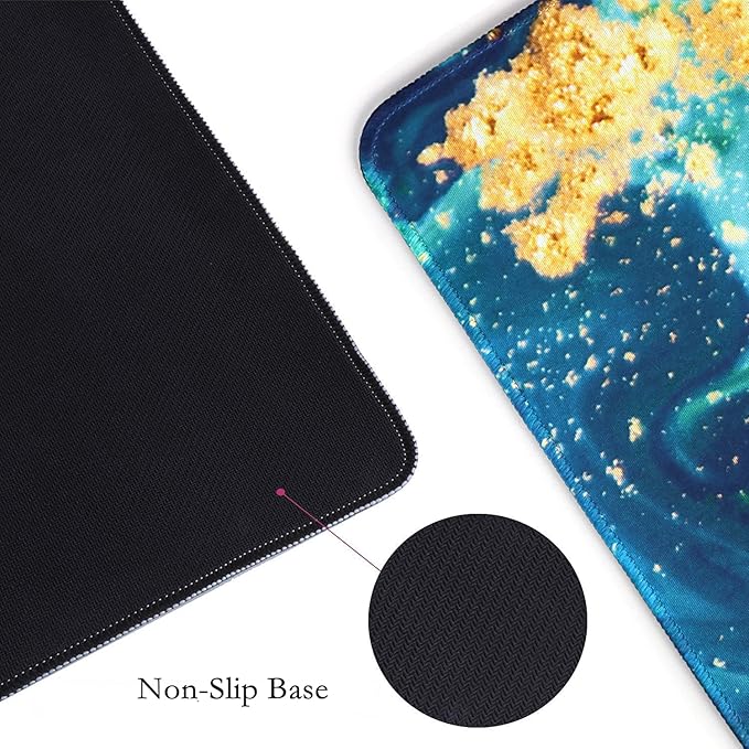 iCasso Extended Gaming Mouse Pad (35.4x15.7 in), Large Non-Slip Rubber Base Mousepad with Stitched Edges, Waterproof Keyboard Mouse Mat Desk Pad for Work, Game, Office, Home - Blue Marble - XXL