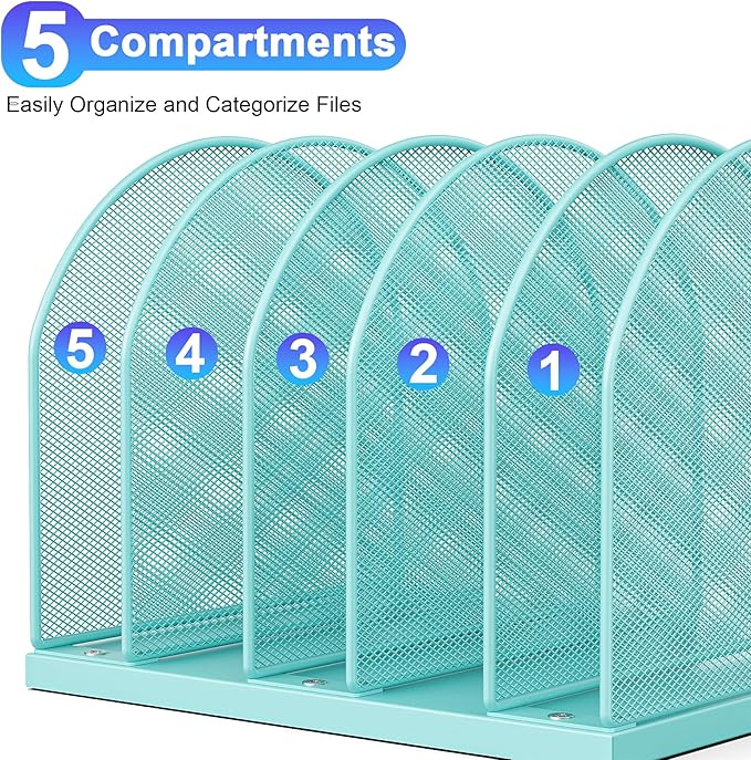 gianotter Desktop File Organizer, Desk Organizer with 5 Compartments, Paper Organizer for Desk, Workspace Organizers for Office Supplies (Blue, Upright Style)