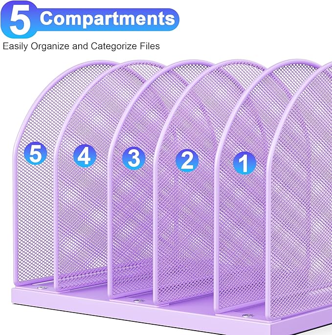gianotter Desktop File Organizer, Desk Organizer with 5 Compartments, Paper Organizer for Desk, Workspace Organizers for Office Supplies (Purple, Upright Style)